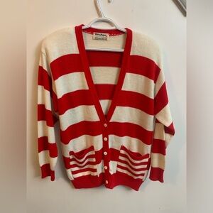 Vintage Red and Cream Striped Cardigan